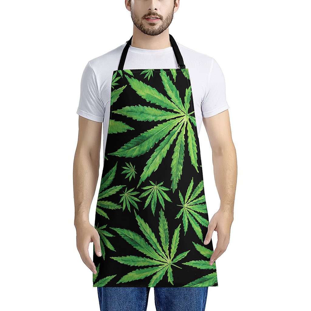 Watercolor Marijuana Leaf Pattern Print Apron