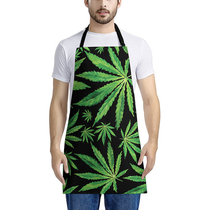 Watercolor Marijuana Leaf Pattern Print Apron