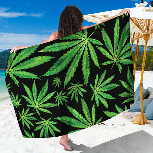 Watercolor Marijuana Leaf Pattern Print Beach Sarong Wrap