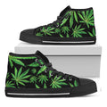 Watercolor Marijuana Leaf Pattern Print Black High Top Sneakers