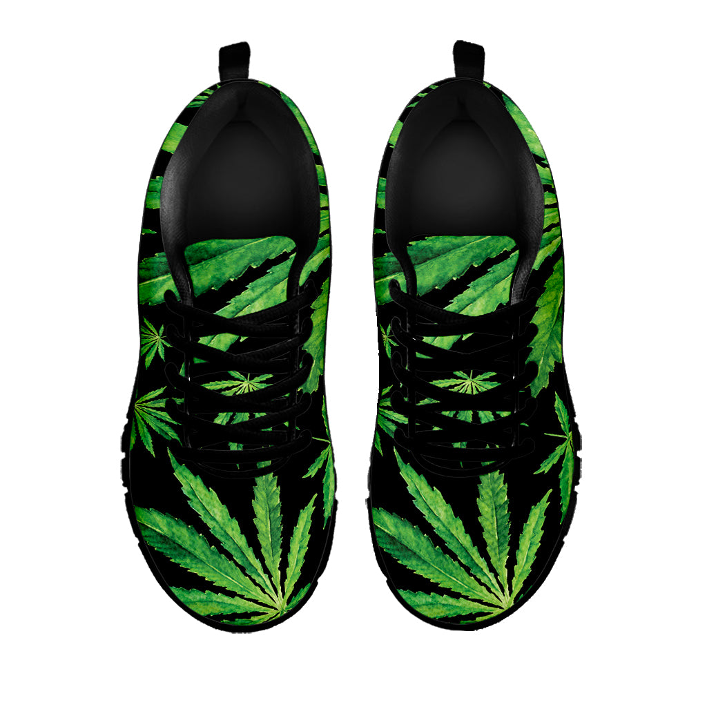 Watercolor Marijuana Leaf Pattern Print Black Sneakers