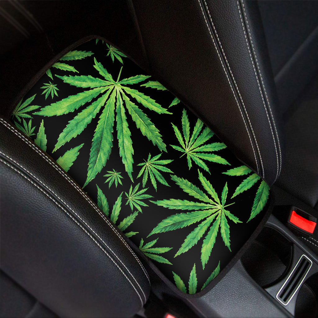 Watercolor Marijuana Leaf Pattern Print Car Center Console Cover