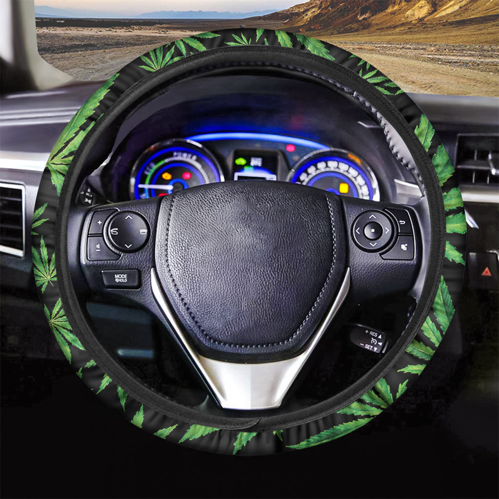 Watercolor Marijuana Leaf Pattern Print Car Steering Wheel Cover