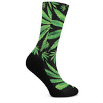 Watercolor Marijuana Leaf Pattern Print Crew Socks