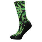 Watercolor Marijuana Leaf Pattern Print Crew Socks
