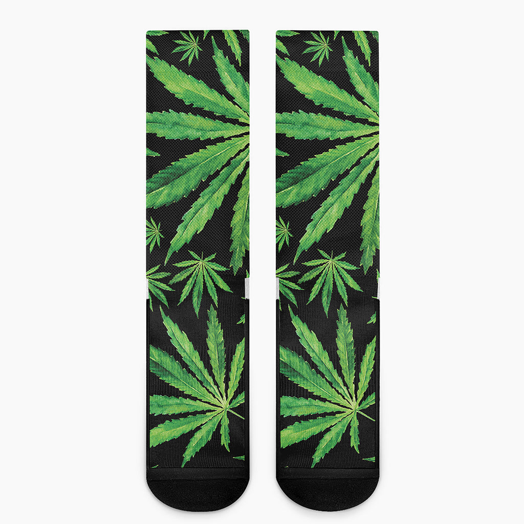 Watercolor Marijuana Leaf Pattern Print Crew Socks