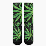 Watercolor Marijuana Leaf Pattern Print Crew Socks