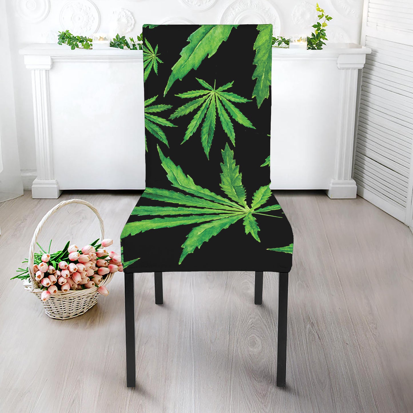 Watercolor Marijuana Leaf Pattern Print Dining Chair Slipcover