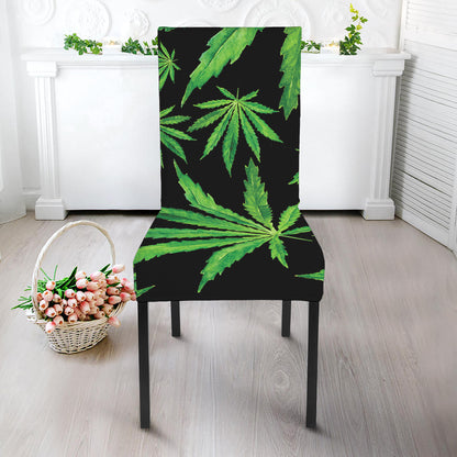Watercolor Marijuana Leaf Pattern Print Dining Chair Slipcover