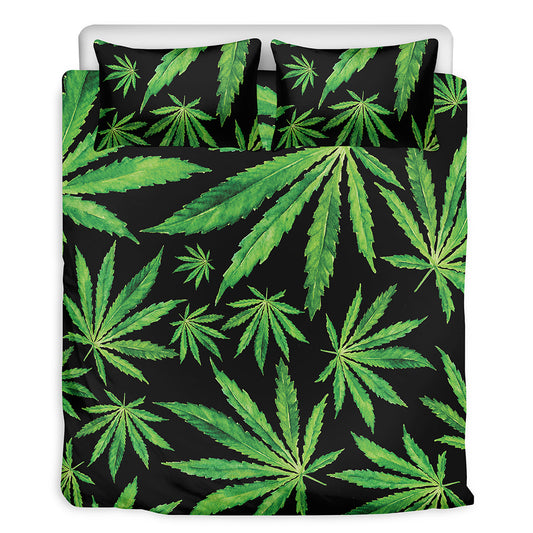 Watercolor Marijuana Leaf Pattern Print Duvet Cover Bedding Set