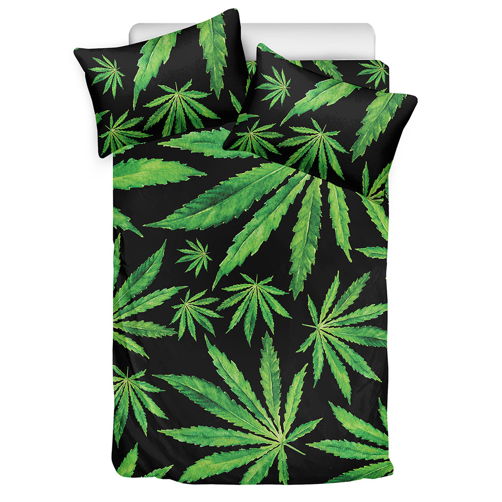 Watercolor Marijuana Leaf Pattern Print Duvet Cover Bedding Set