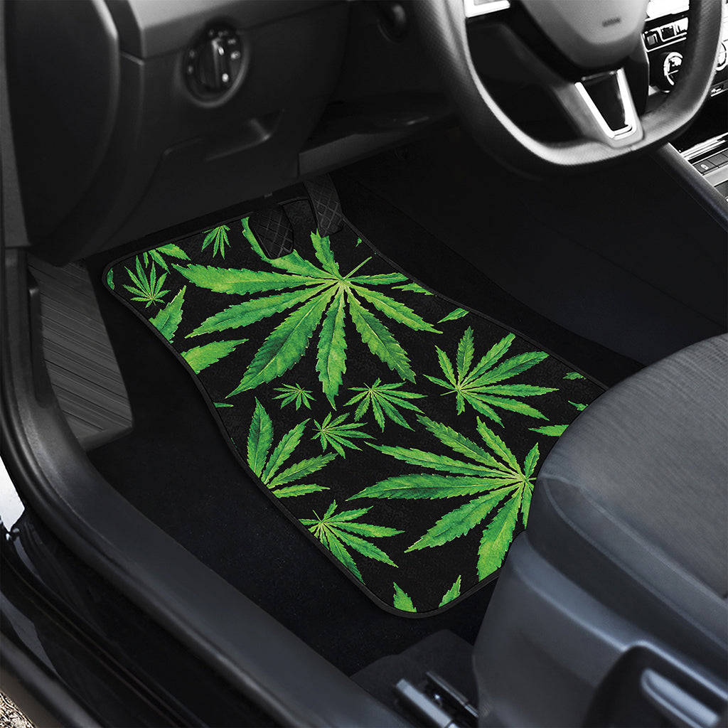 Watercolor Marijuana Leaf Pattern Print Front and Back Car Floor Mats