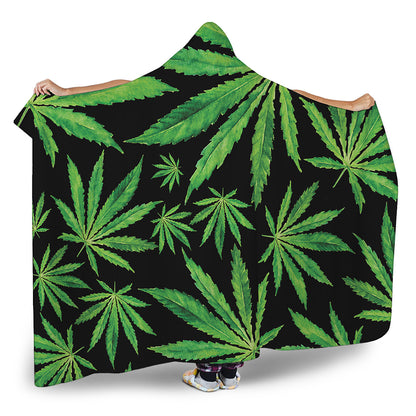 Watercolor Marijuana Leaf Pattern Print Hooded Blanket