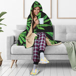 Watercolor Marijuana Leaf Pattern Print Hooded Blanket