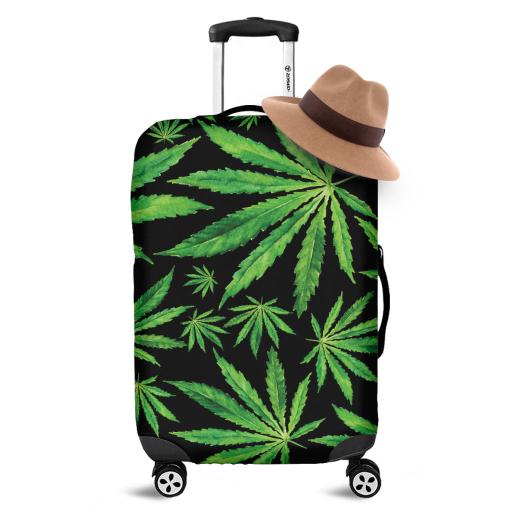 Watercolor Marijuana Leaf Pattern Print Luggage Cover