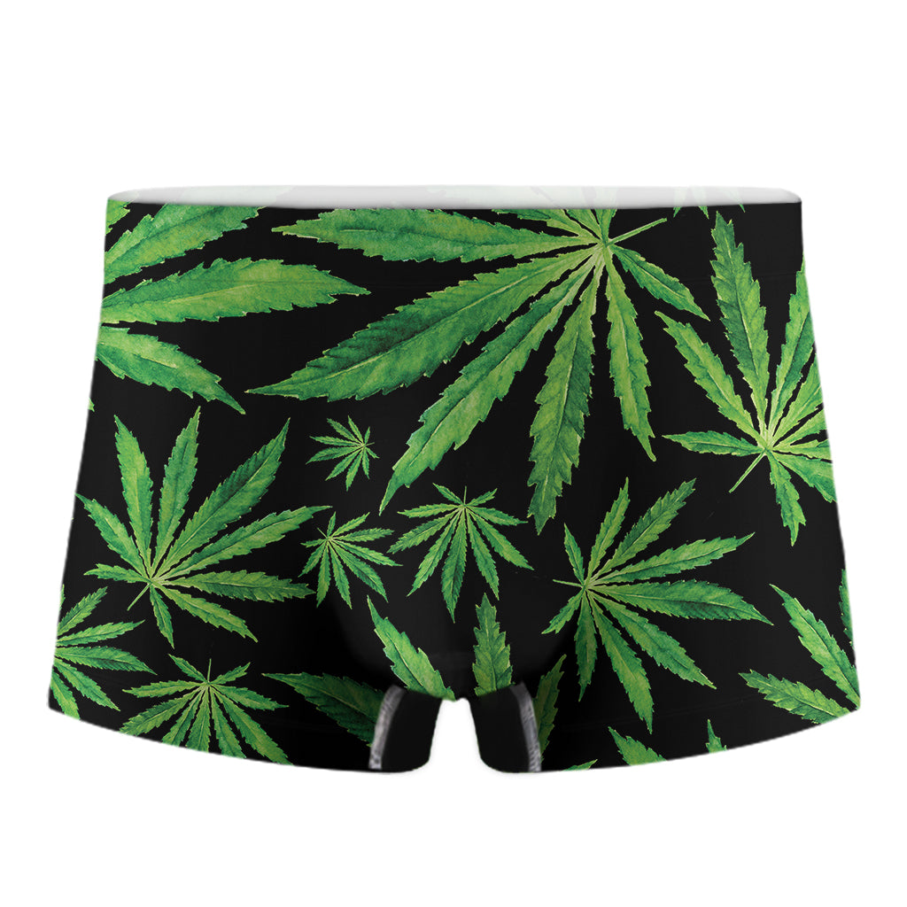 Watercolor Marijuana Leaf Pattern Print Men's Boxer Briefs