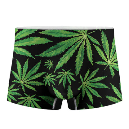 Watercolor Marijuana Leaf Pattern Print Men's Boxer Briefs