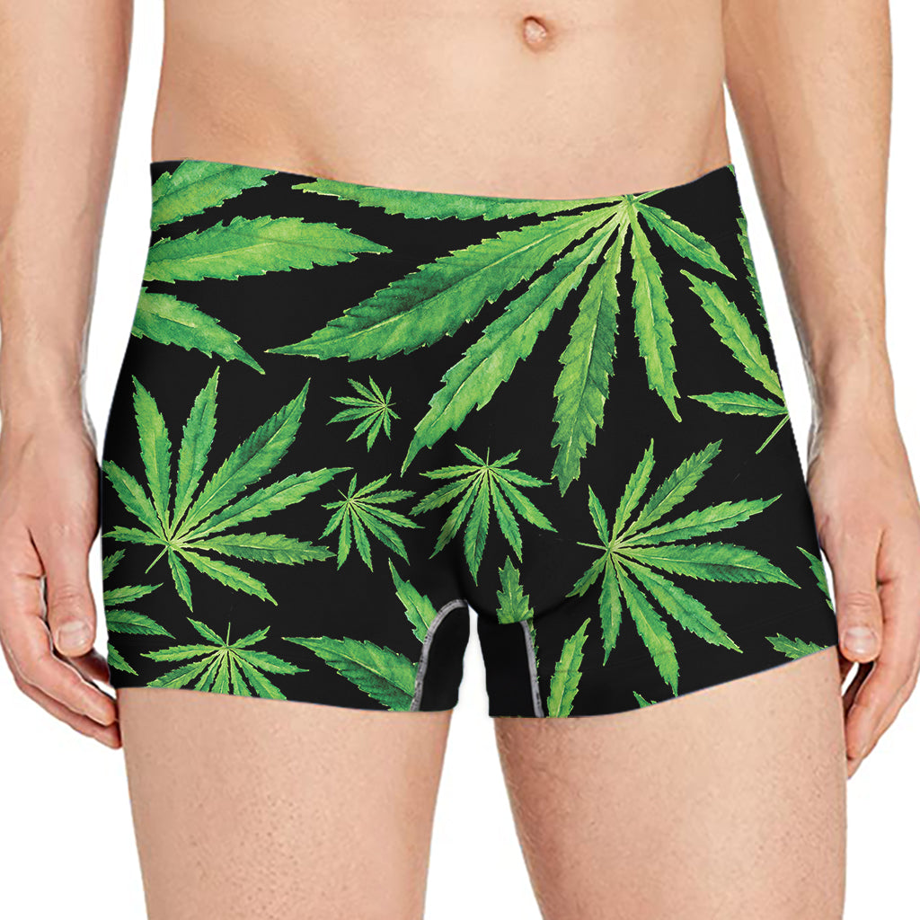Watercolor Marijuana Leaf Pattern Print Men's Boxer Briefs