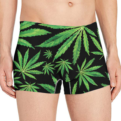 Watercolor Marijuana Leaf Pattern Print Men's Boxer Briefs