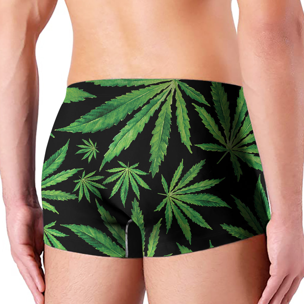 Watercolor Marijuana Leaf Pattern Print Men's Boxer Briefs