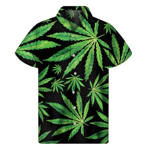 Watercolor Marijuana Leaf Pattern Print Men's Short Sleeve Shirt