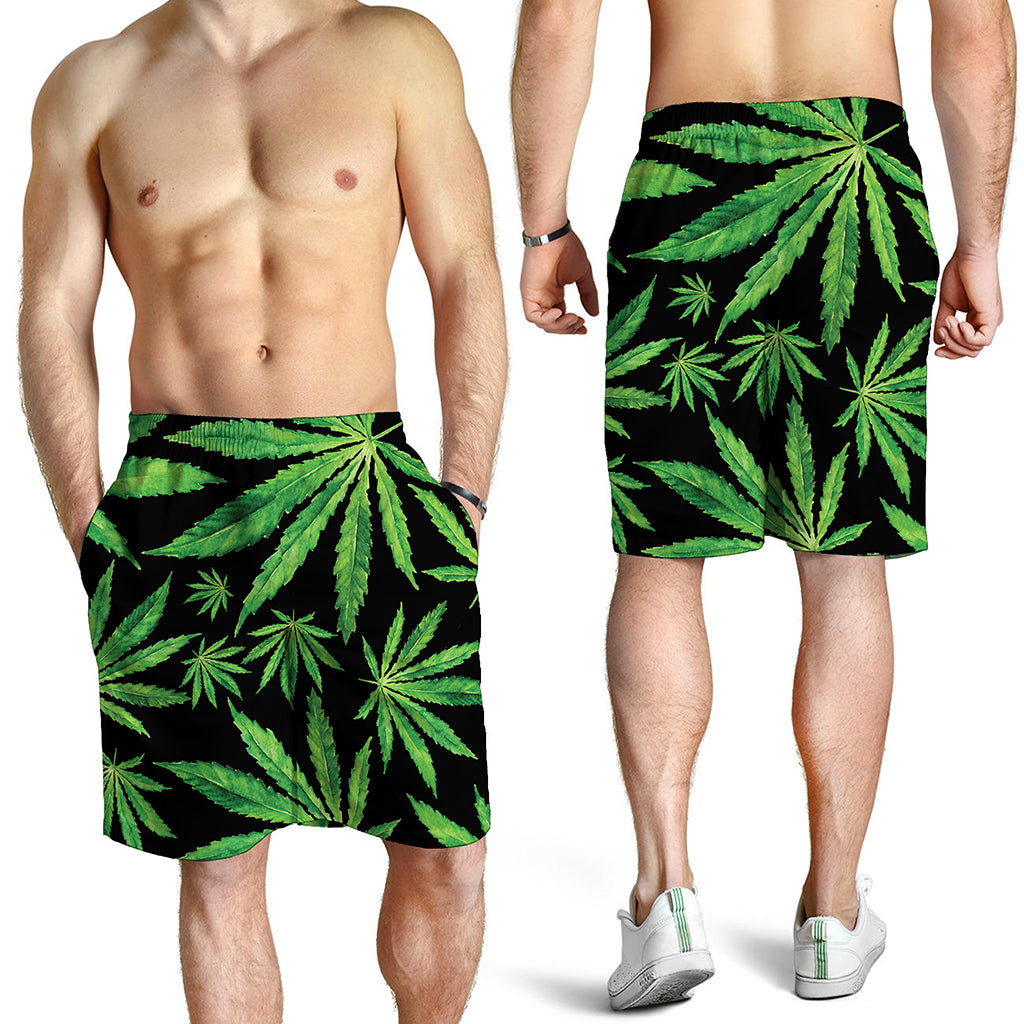 Watercolor Marijuana Leaf Pattern Print Men's Shorts