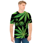 Watercolor Marijuana Leaf Pattern Print Men's T-Shirt