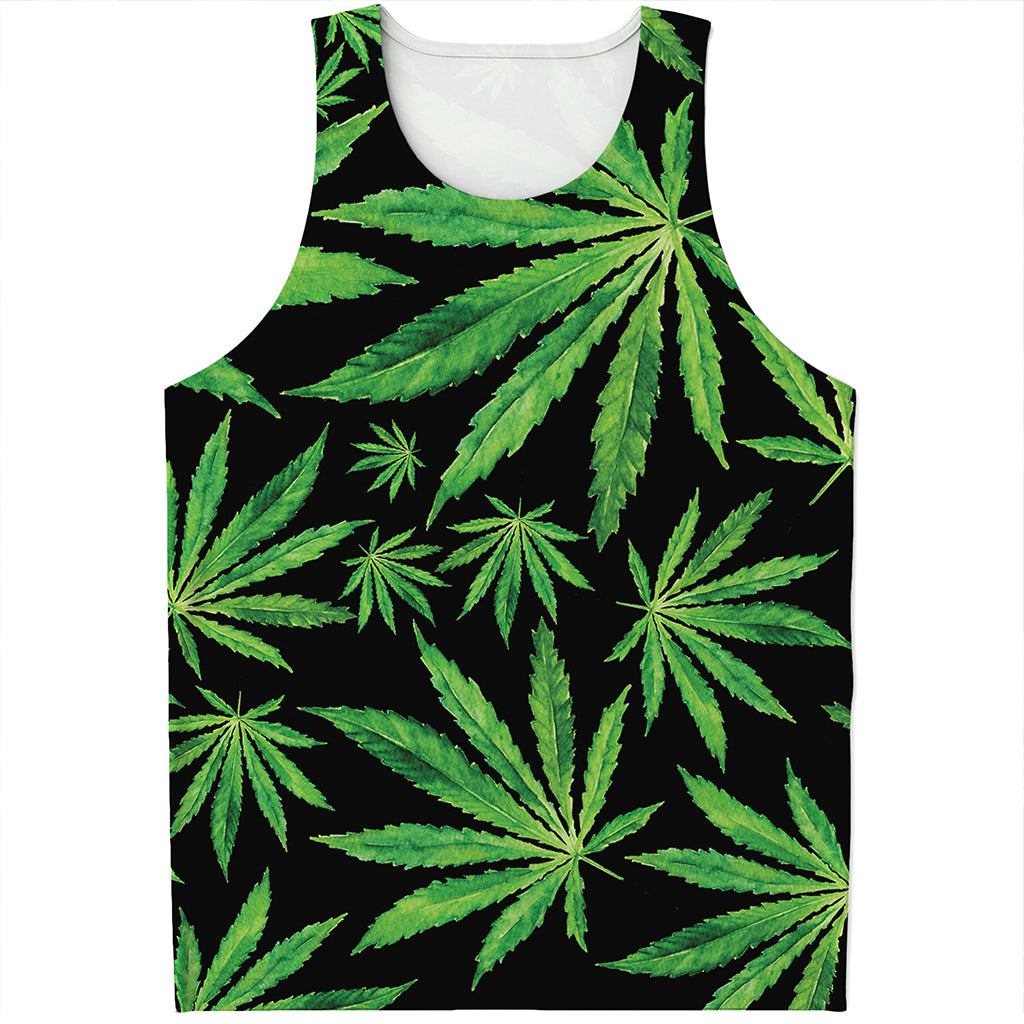 Watercolor Marijuana Leaf Pattern Print Men's Tank Top