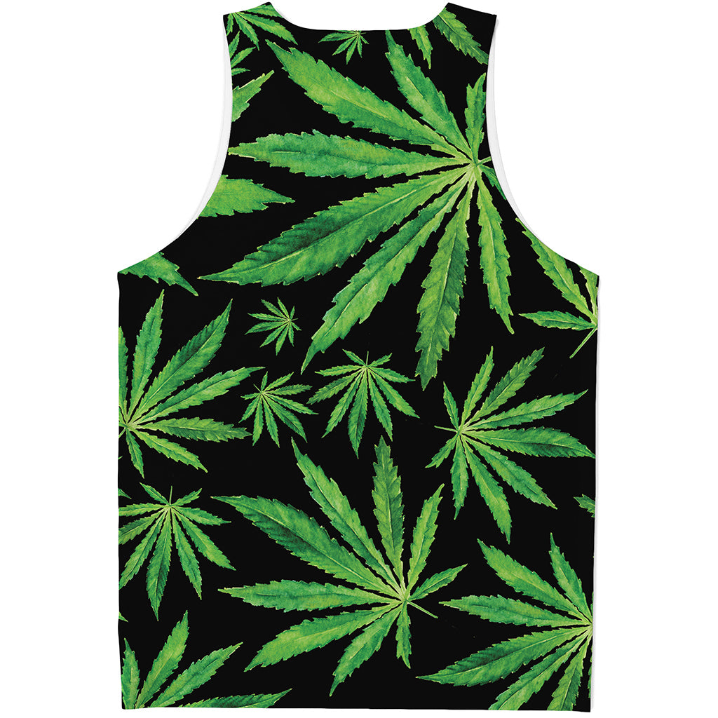 Watercolor Marijuana Leaf Pattern Print Men's Tank Top