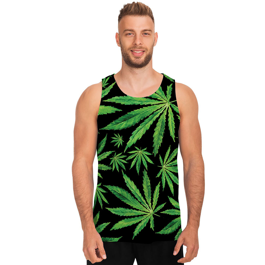 Watercolor Marijuana Leaf Pattern Print Men's Tank Top
