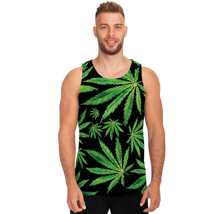 Watercolor Marijuana Leaf Pattern Print Men's Tank Top