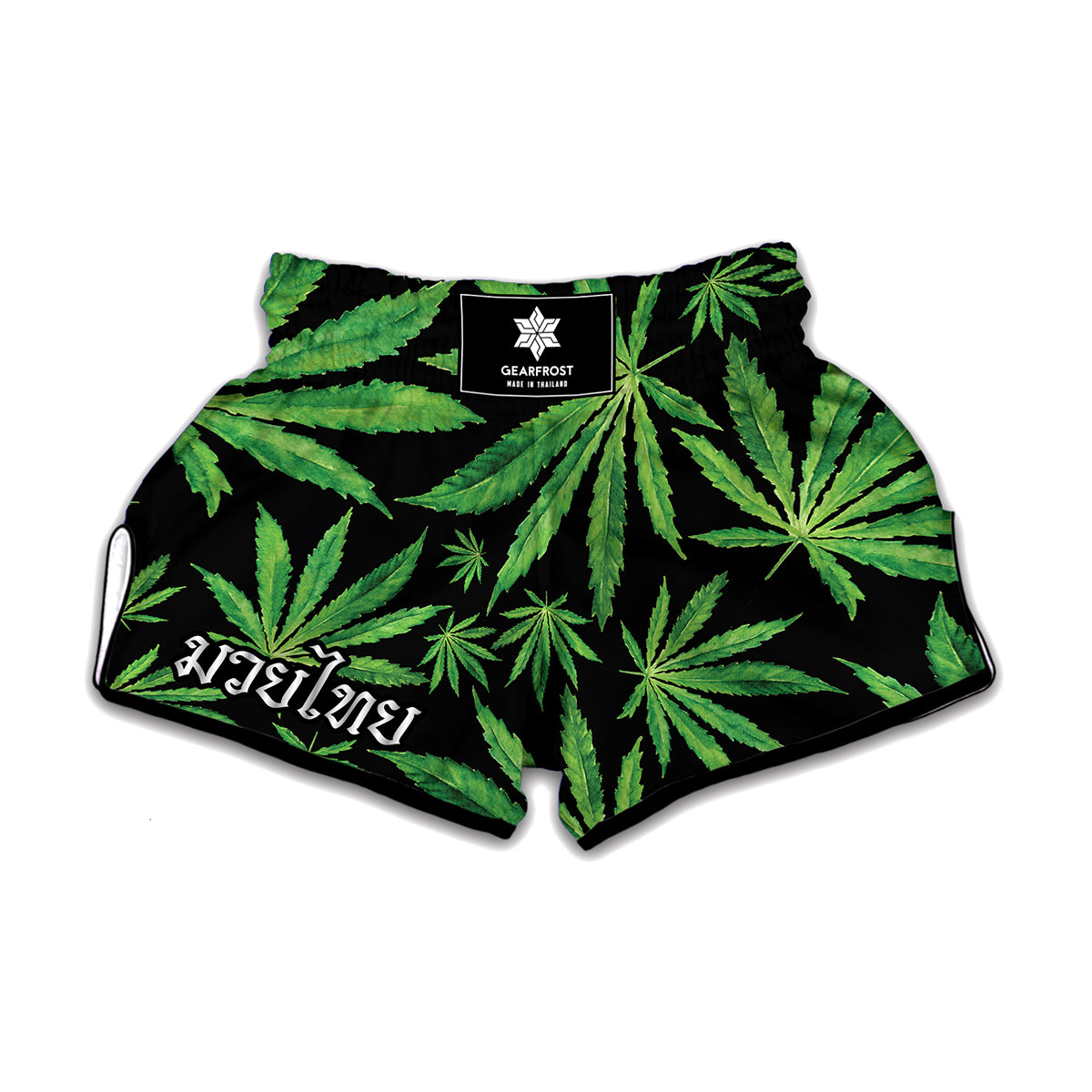 Watercolor Marijuana Leaf Pattern Print Muay Thai Boxing Shorts