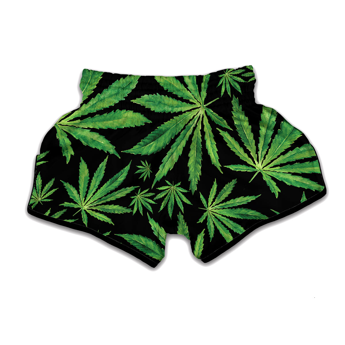 Watercolor Marijuana Leaf Pattern Print Muay Thai Boxing Shorts