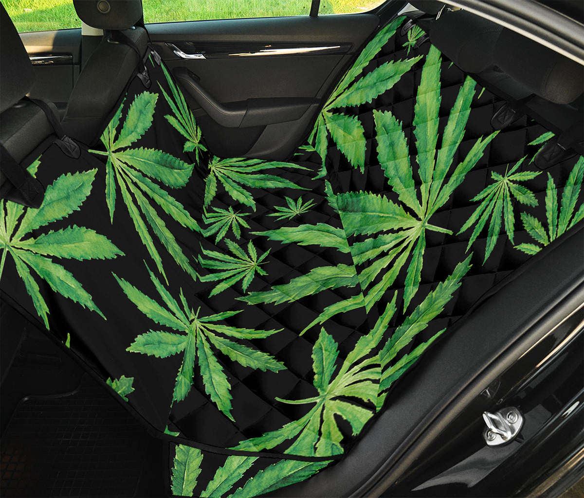 Watercolor Marijuana Leaf Pattern Print Pet Car Back Seat Cover