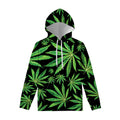 Watercolor Marijuana Leaf Pattern Print Pullover Hoodie