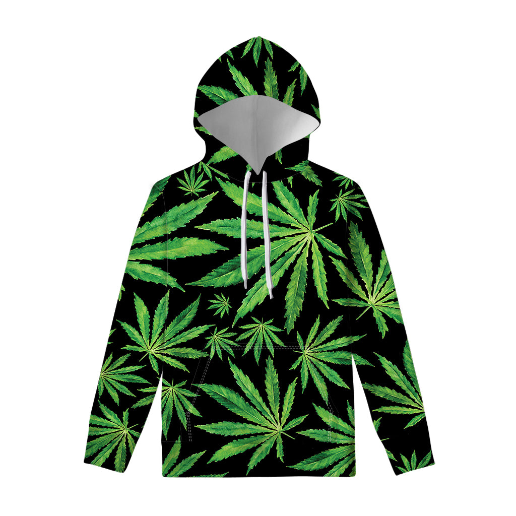 Watercolor Marijuana Leaf Pattern Print Pullover Hoodie