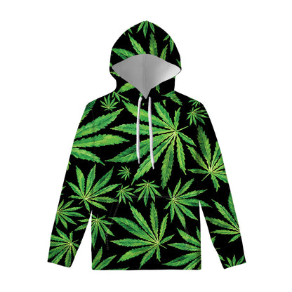 Watercolor Marijuana Leaf Pattern Print Pullover Hoodie