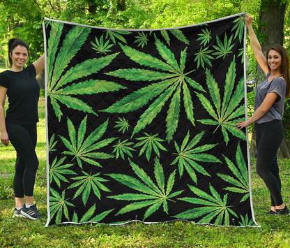 Watercolor Marijuana Leaf Pattern Print Quilt