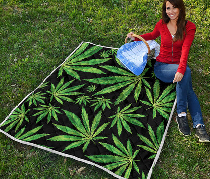 Watercolor Marijuana Leaf Pattern Print Quilt