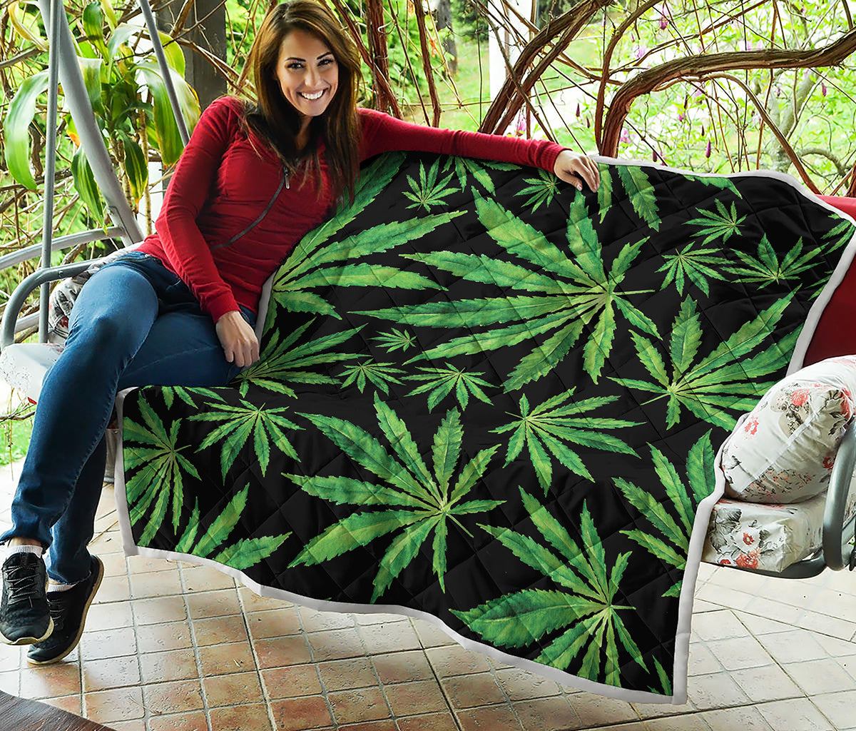 Watercolor Marijuana Leaf Pattern Print Quilt