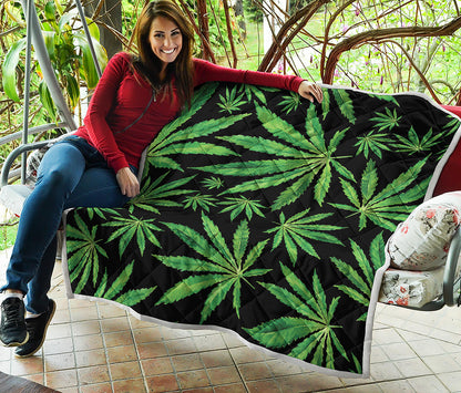 Watercolor Marijuana Leaf Pattern Print Quilt