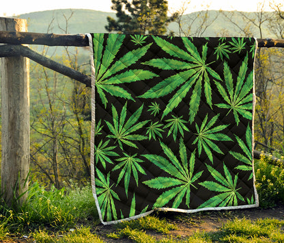 Watercolor Marijuana Leaf Pattern Print Quilt