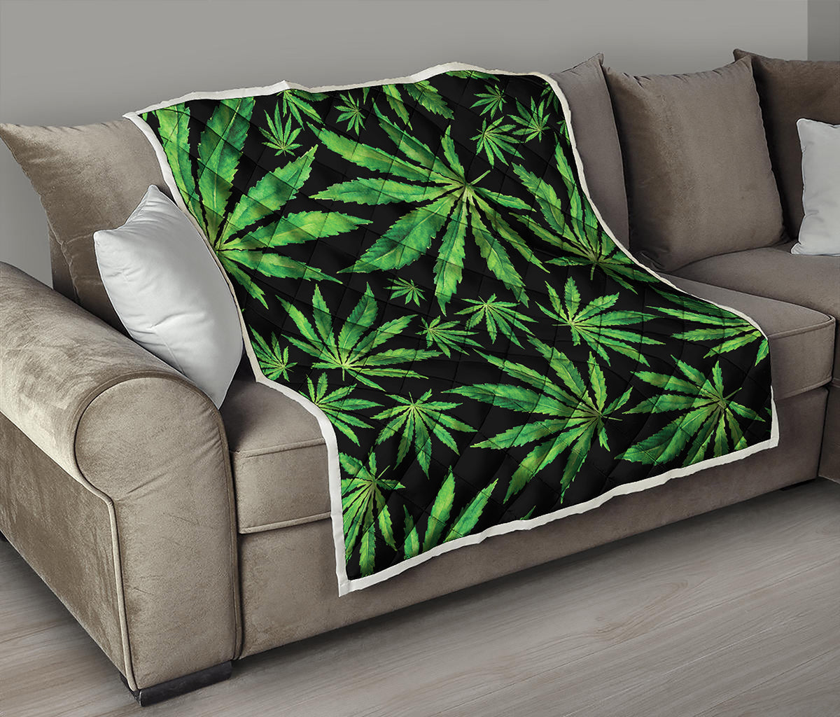 Watercolor Marijuana Leaf Pattern Print Quilt