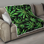 Watercolor Marijuana Leaf Pattern Print Quilt