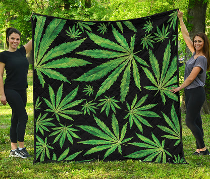 Watercolor Marijuana Leaf Pattern Print Quilt