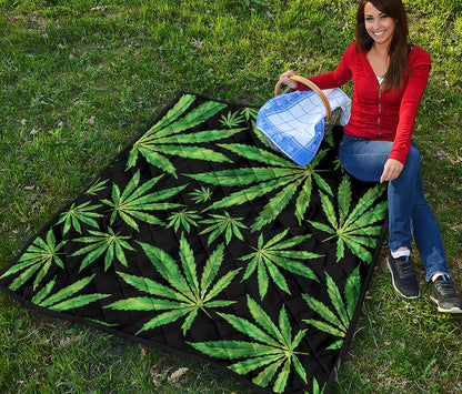 Watercolor Marijuana Leaf Pattern Print Quilt