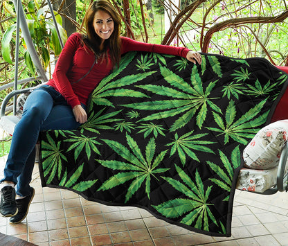 Watercolor Marijuana Leaf Pattern Print Quilt