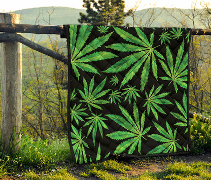 Watercolor Marijuana Leaf Pattern Print Quilt
