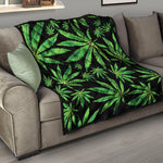 Watercolor Marijuana Leaf Pattern Print Quilt