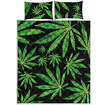Watercolor Marijuana Leaf Pattern Print Quilt Bed Set